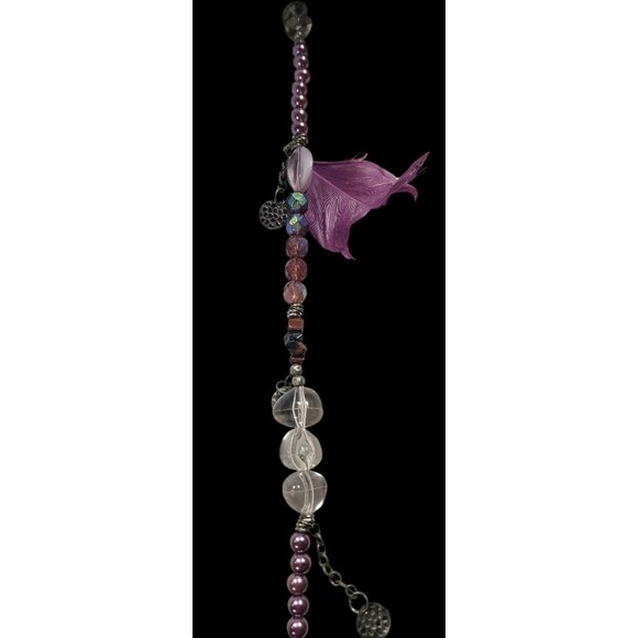 Bohemian Purple And Silver Tone Charm And Feather Beaded Necklace - Picture 7 of 10
